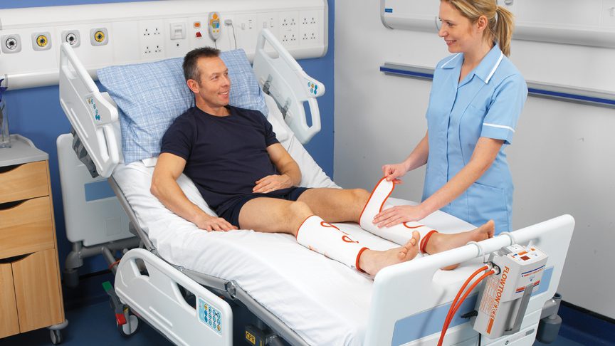 A patient receiving treatment for deep vein thrombosis.